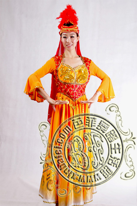 橙红羽毛 新疆服装