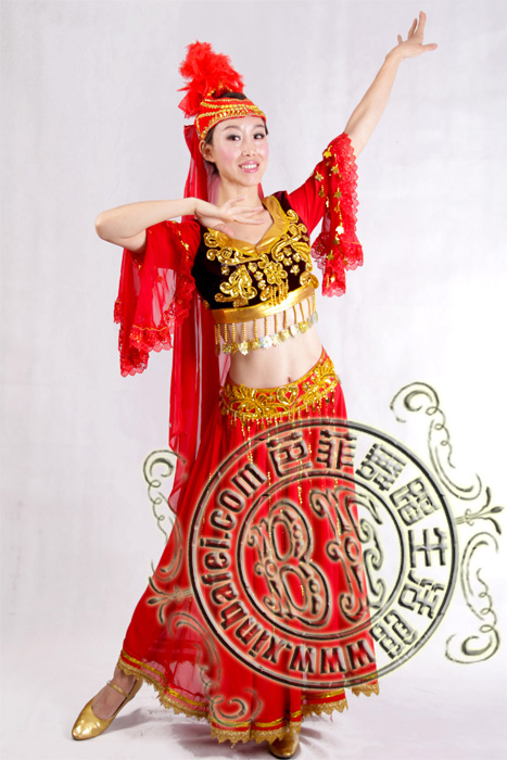 红色分身新疆舞蹈服装