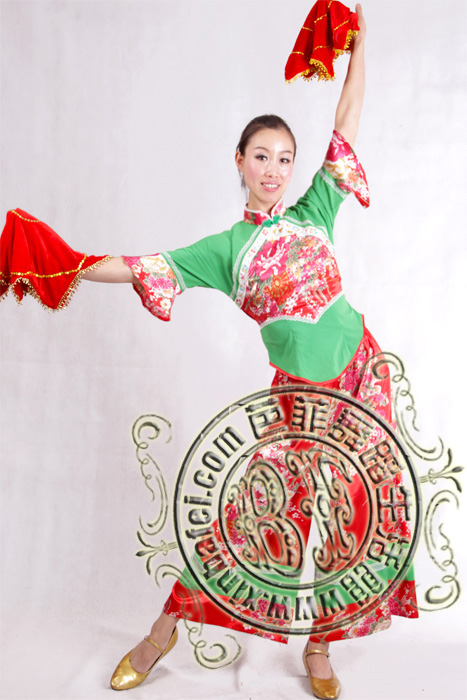 红绿真丝 汉族舞蹈服