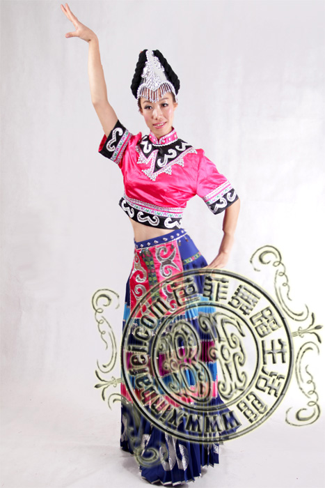 粉色彝族舞蹈演出服装