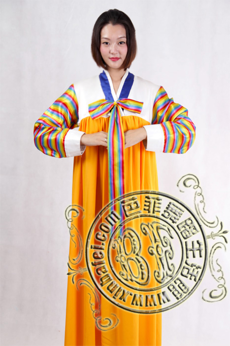 橙色 朝鲜族演出服装