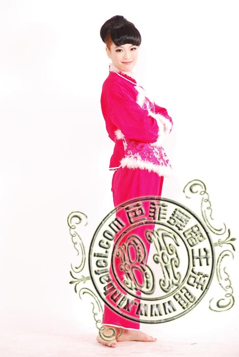 粉色白毛汉族舞蹈服