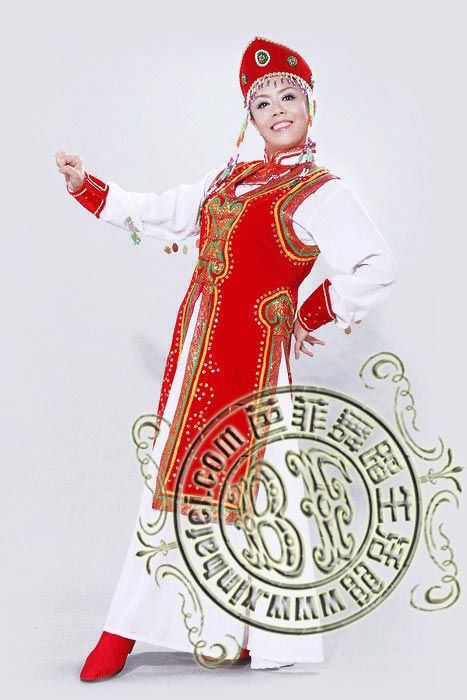 红色长袍蒙古服装